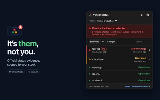 Vendor Status Dashboard screenshot 1