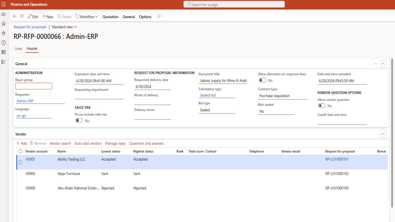 Snapshot 5 of Contract Management for D365 Finance & Supply Chain