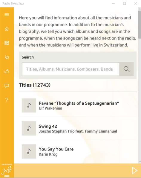 Radio Swiss Jazz 최신 버전 다운로드 & 평점 및 리뷰 - Windows App Store