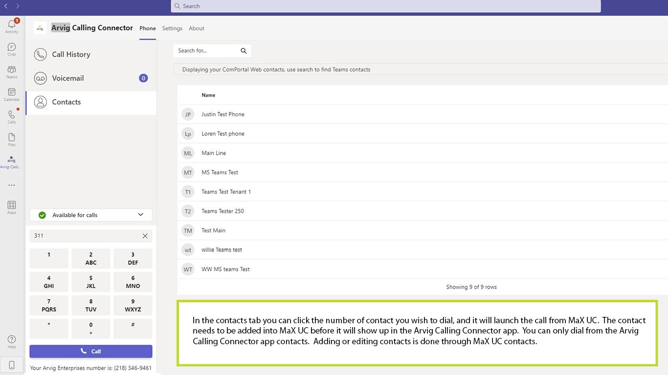 Snapshot 4 of Arvig Calling Connector