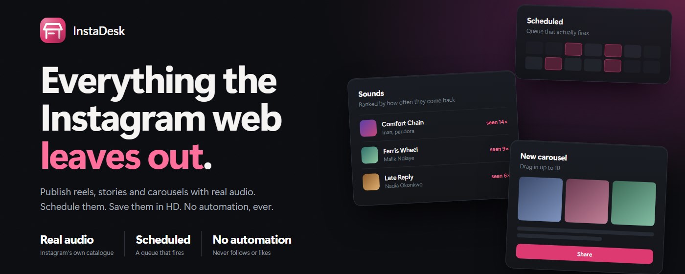 InstaDesk: Post to Instagram from PC — Upload Reels, Stories & Schedule