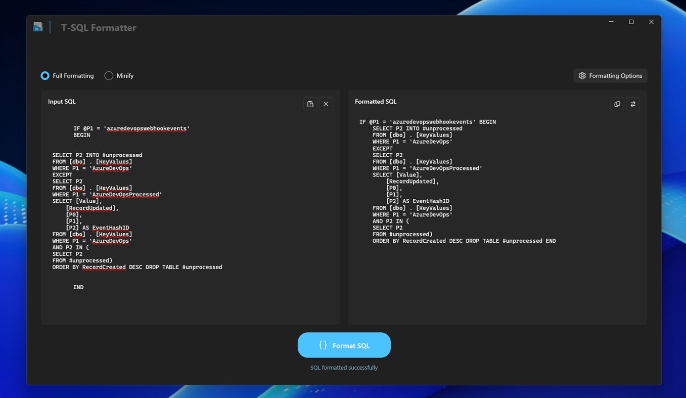 #2. T-SQL Formatter (Windows) Με: parmata