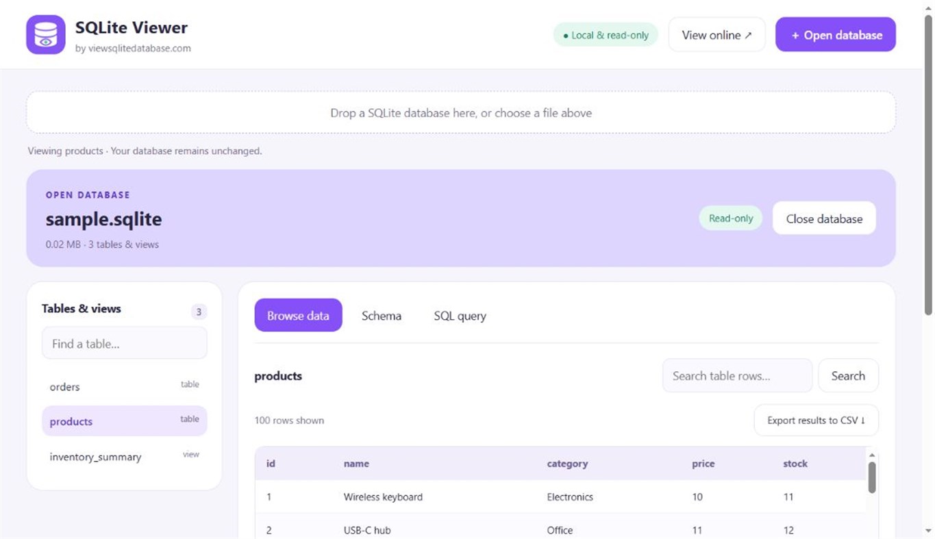 #2. SQLite Viewer by viewsqlitedatabase.com (Windows) Fejlesztő: AHFiles