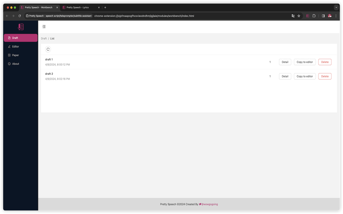 Pretty Speech - speech script/teleprompter/subtitle assistant