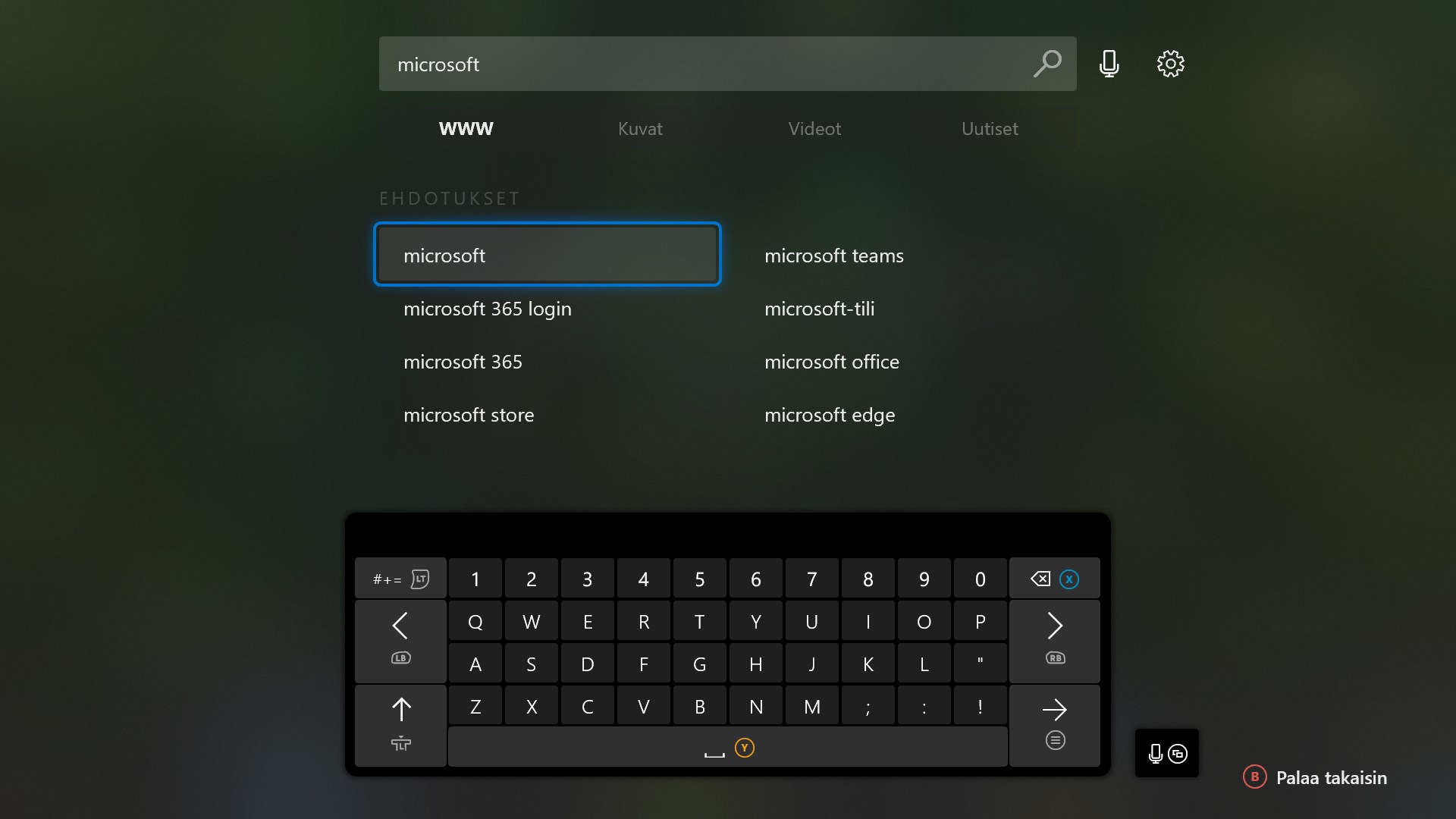 Haku on optimoitu Xbox-ohjaimelle