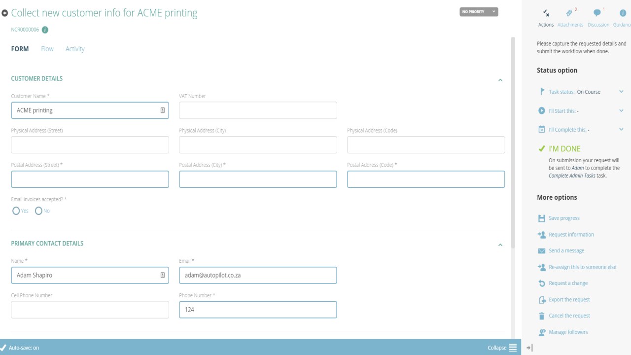Snapshot 1 of Autopilot Customer Onboarding