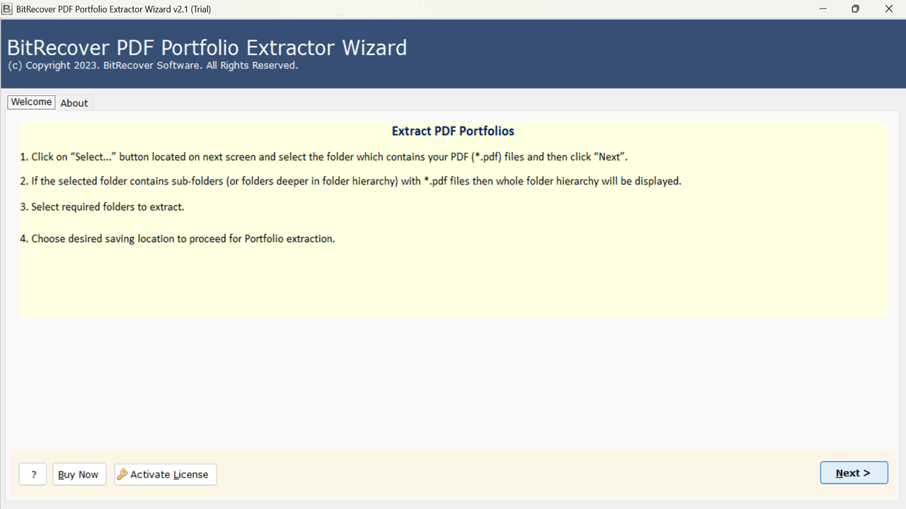 Snapshot 2 of BitRecover PDF Portfolio Extractor