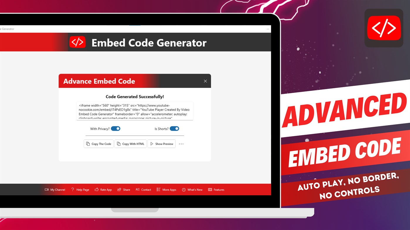 #3. Video Embed Code Generator – Embed HTML for Your Website (Windows) بواسطة: Demo Developers