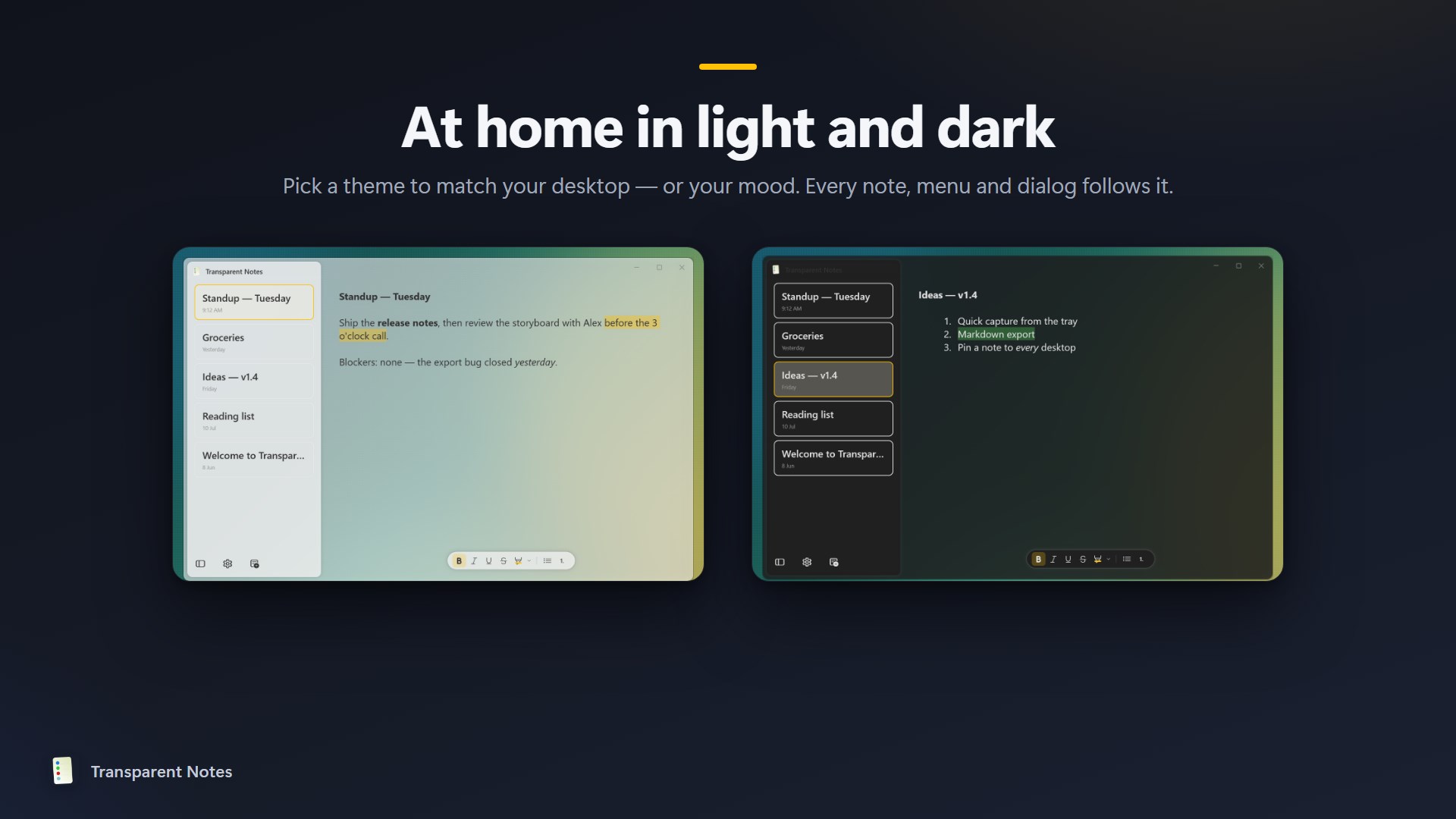 Transparent Notes screenshot