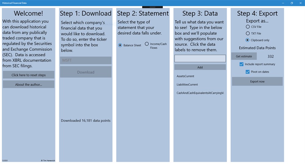 Application history. Application history