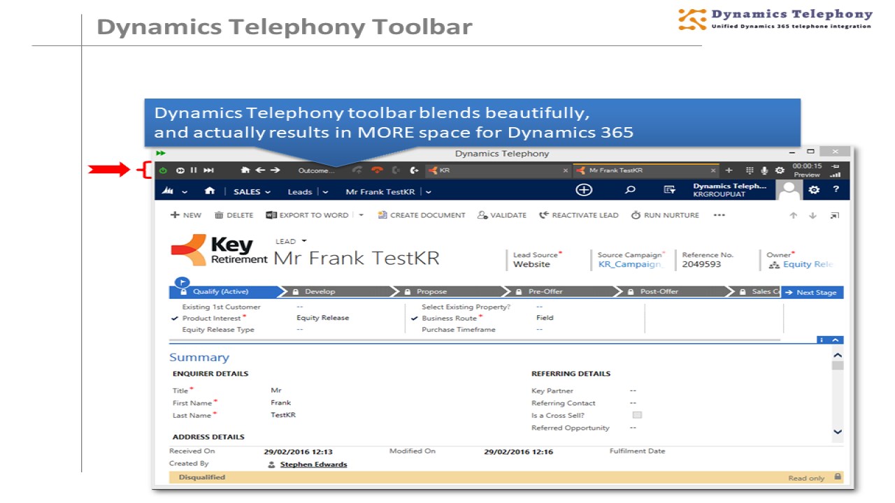 Snapshot 1 of Dynamics Telephony Contact us for free trial/demo