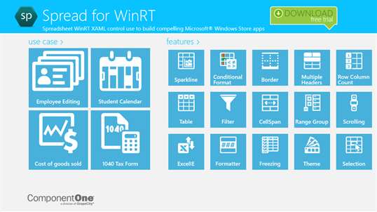 ComponentOne Spread for WinRT XAML screenshot 1