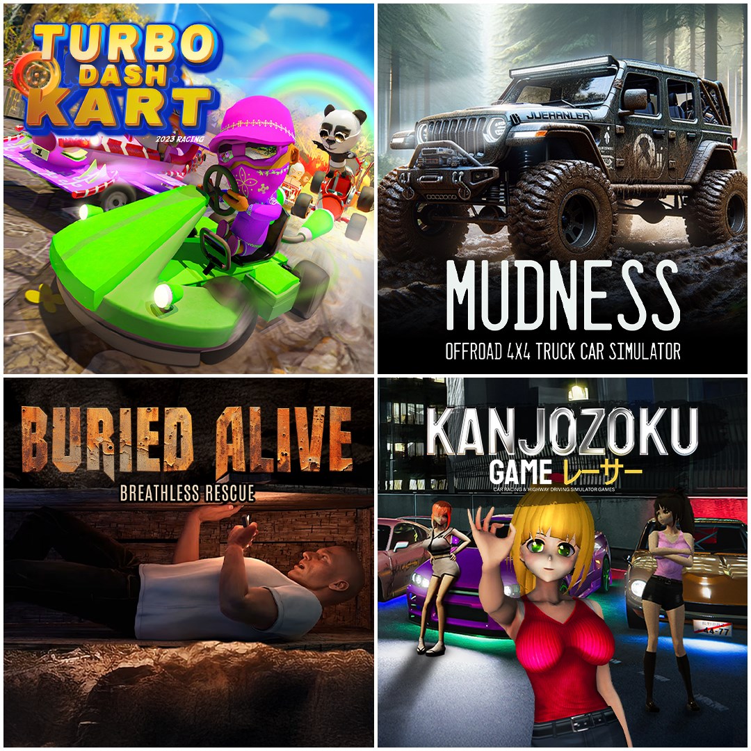 Turbo Dash Kart & Mudness Offroad & Buried Alive & Kanjozoku Game