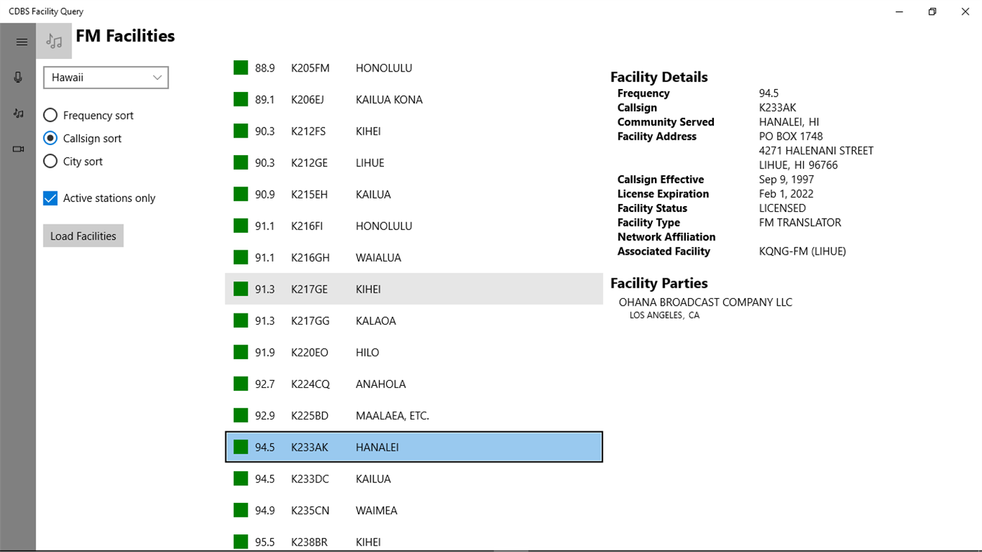 #2. CDBS Facility Query (Windows) Av: Comprehensive Custom Software, LLC