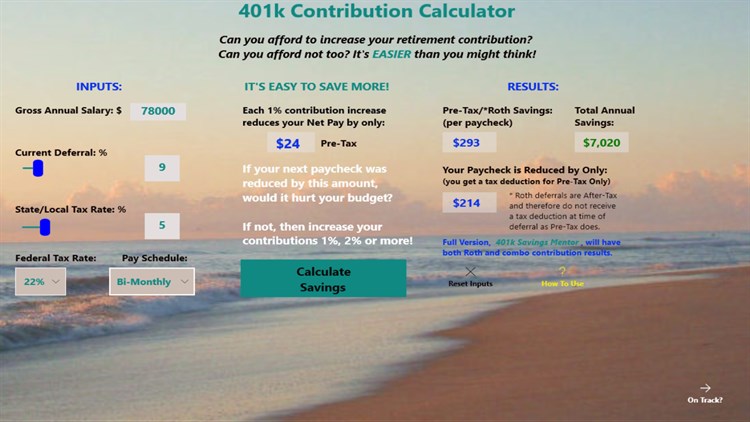 401K Contribution Calculator - PC - (Windows)