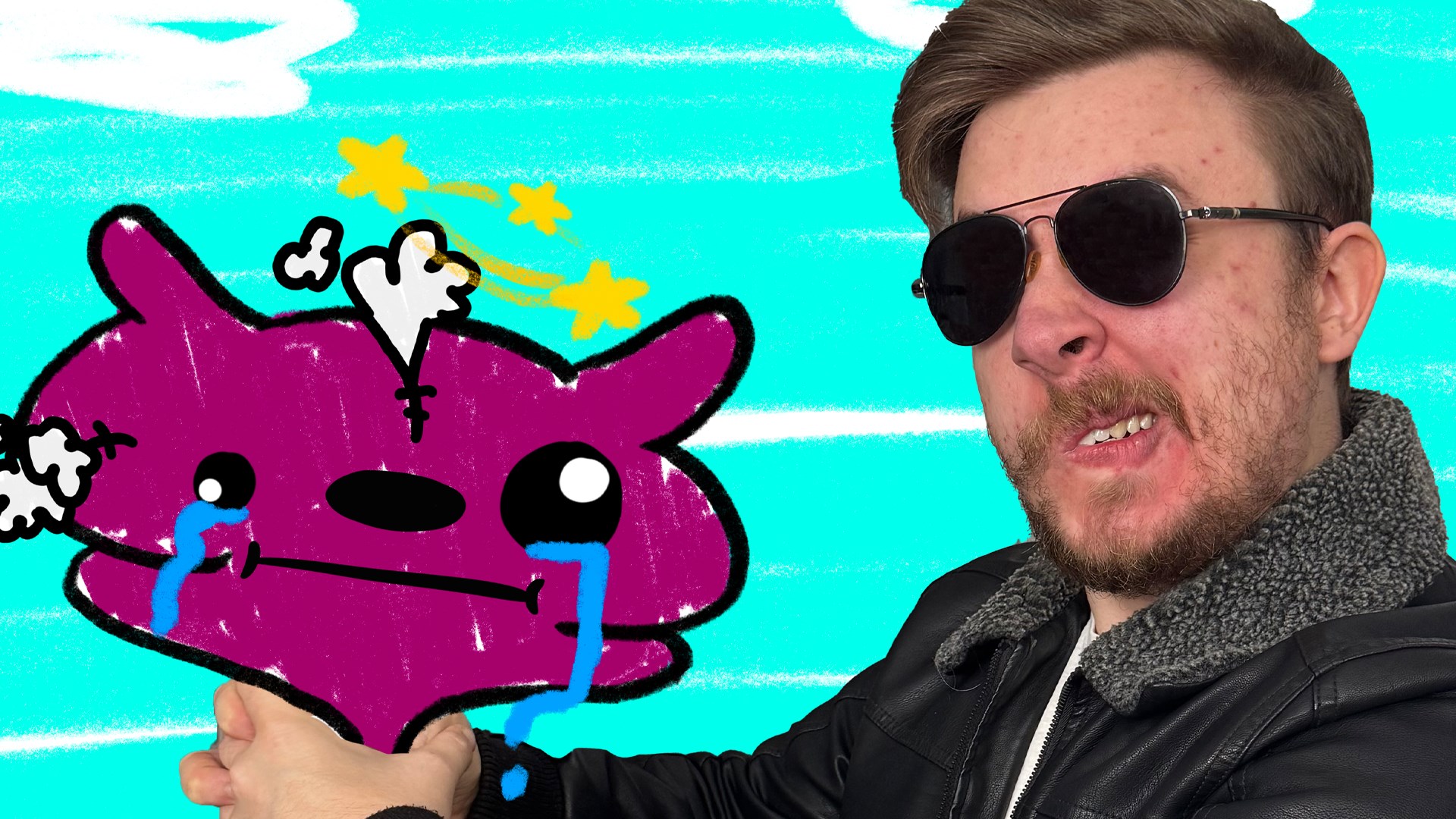 John Fart being mad at the cartoon bear