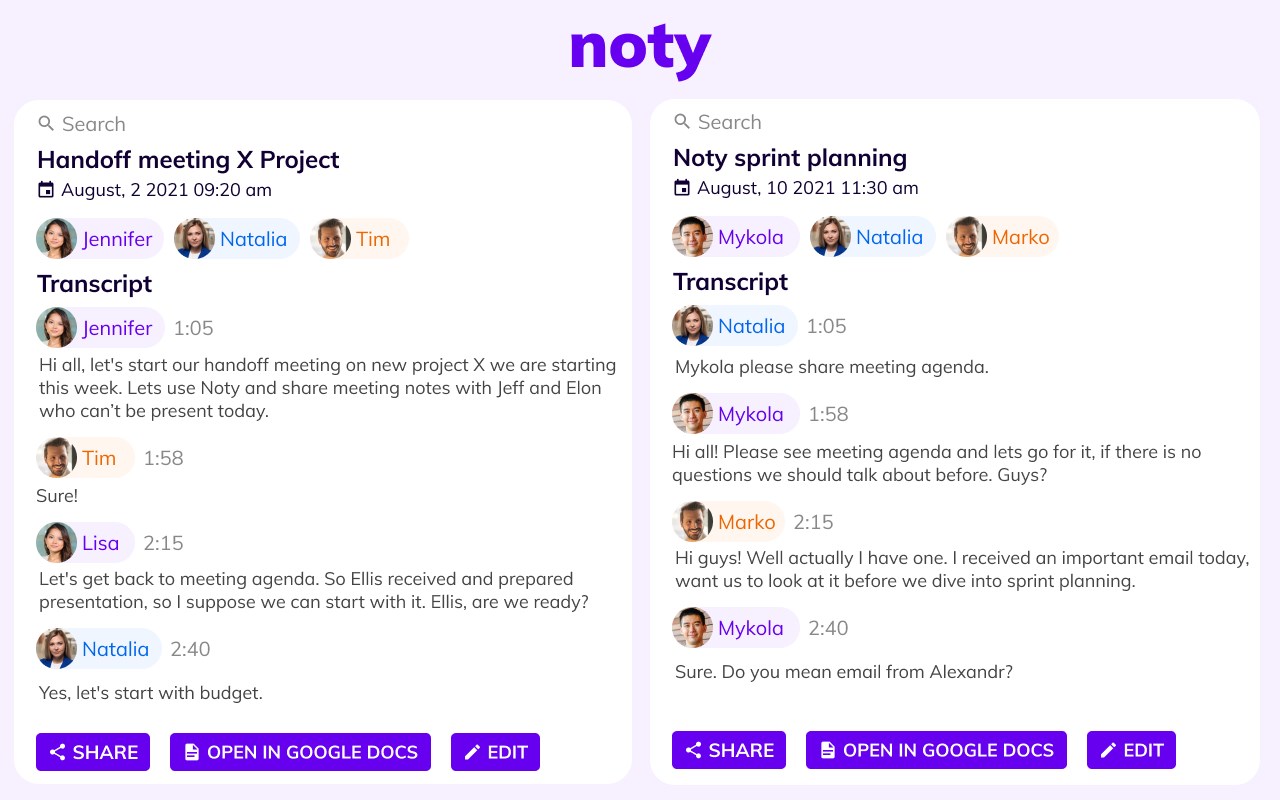 Noty - Google Meet Transcription & Analytics