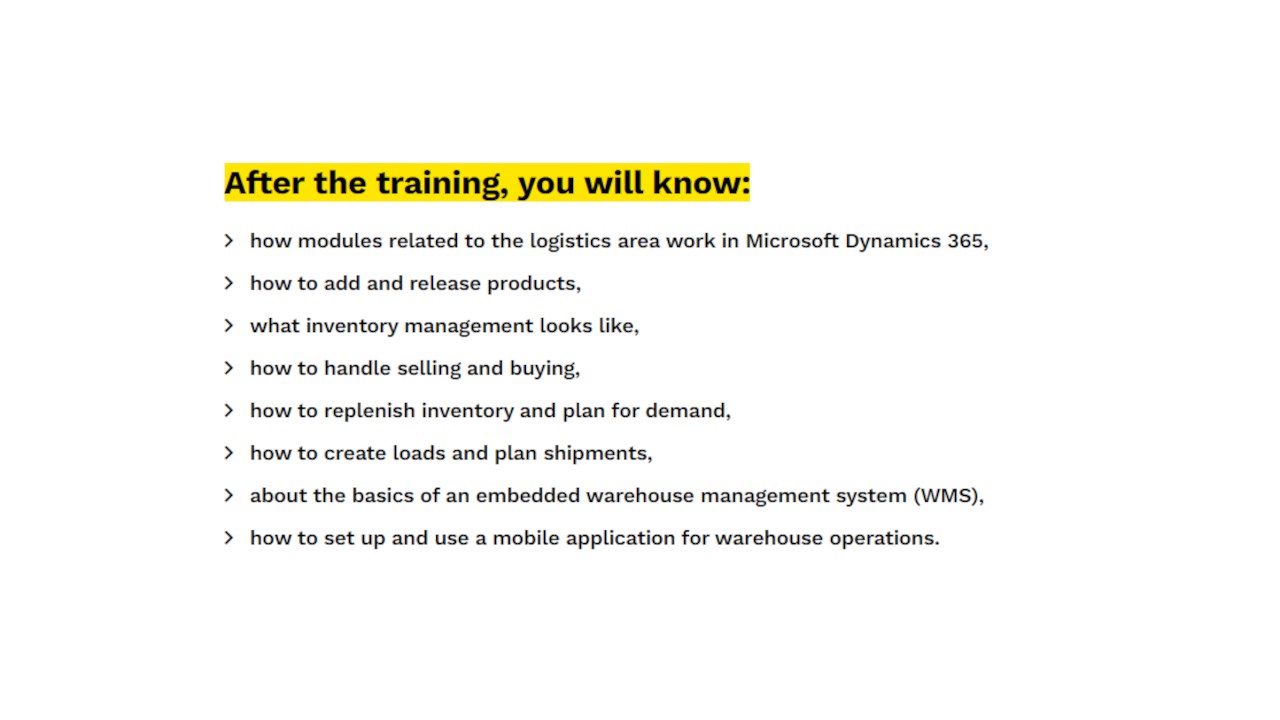 Snapshot 2 of Logistics and storage with Microsoft Dynamics 365 - Training