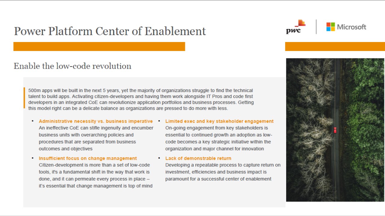 Snapshot 1 of Power Platform Center of Enablement: 12-Wk Implementation