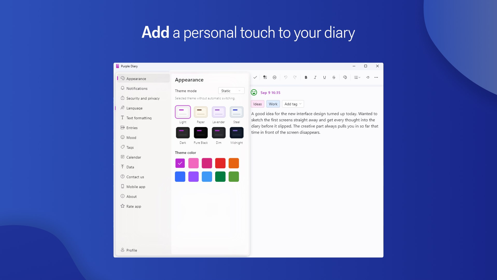 Purple Diary: personal journal screenshot