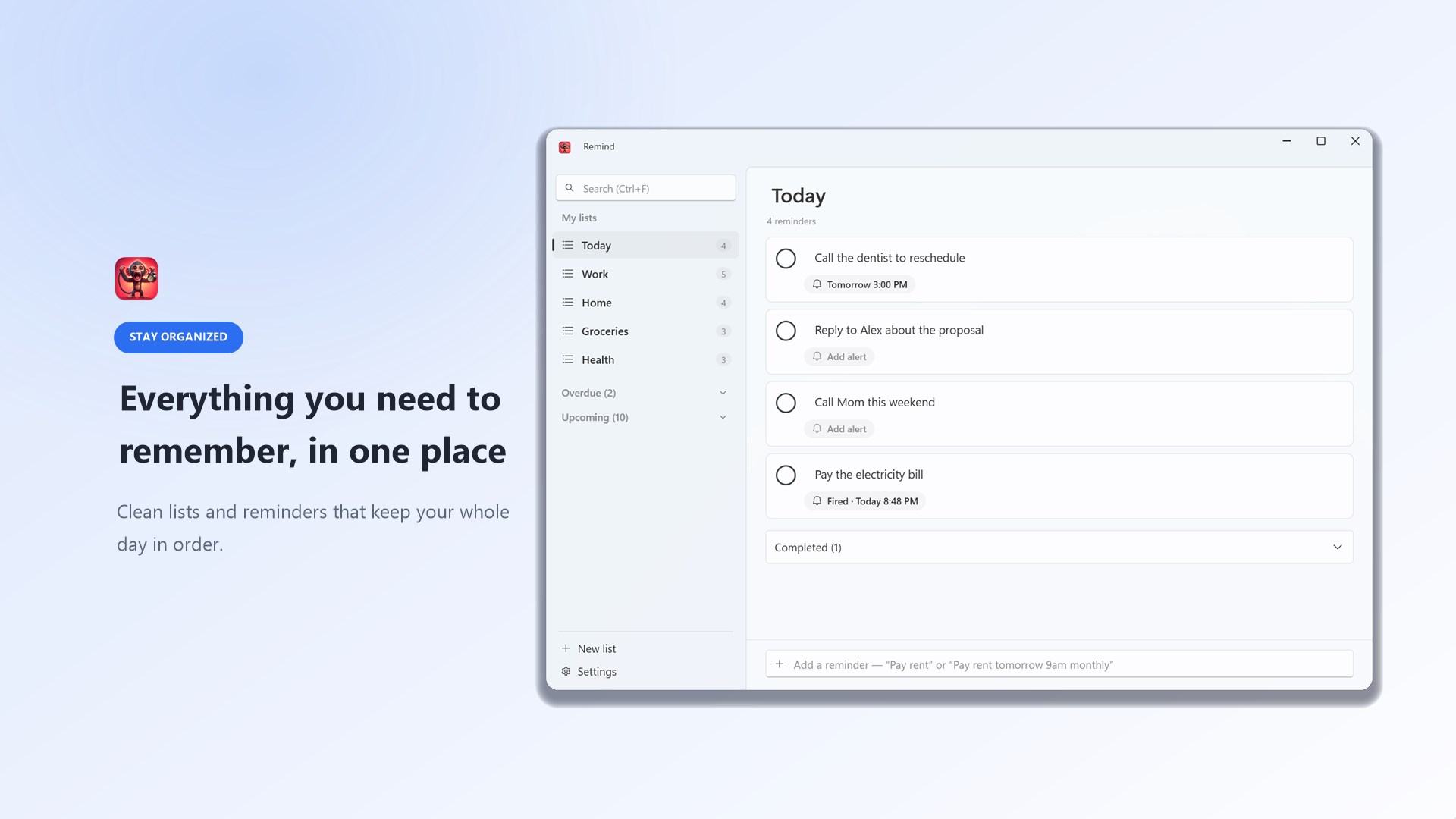 Reminders - todo tasks screenshot