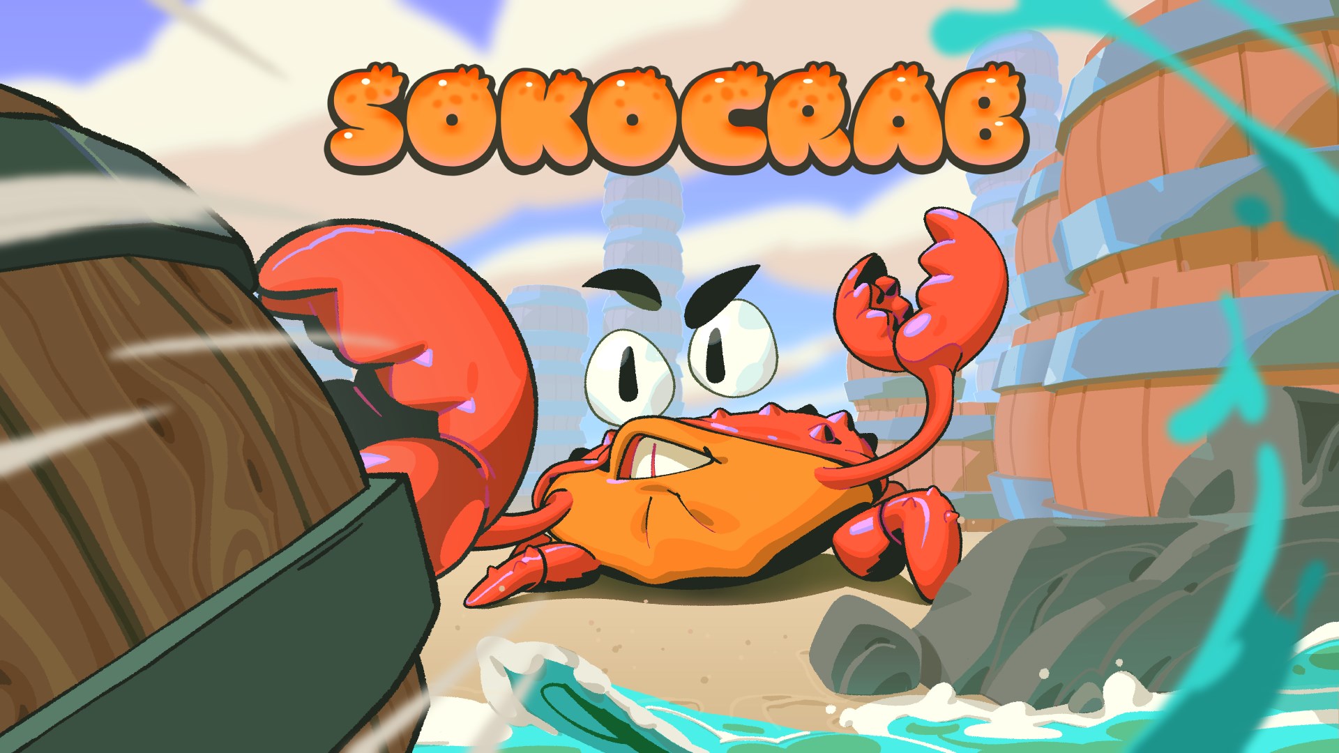 Solve puzzles as a crab, pushing barrels on a beach in 40 fun levels!