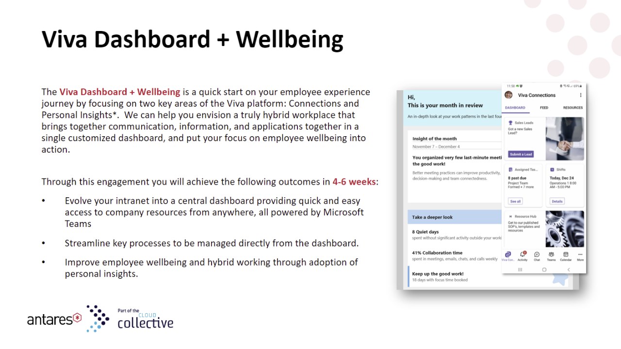 Snapshot 1 of Viva Connections + Wellbeing Dashboard: 6 Week Implementation