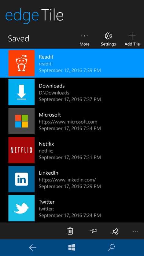 Capture d’écran : Tiles Menu