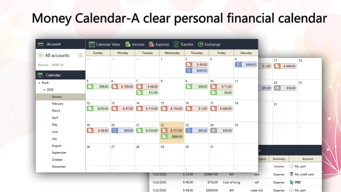#1. Money Manager Calendar - Spending, Budget (Windows) Por: Money Manager : Personal Finance