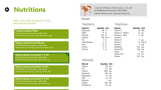 Nutrition database screenshot 2