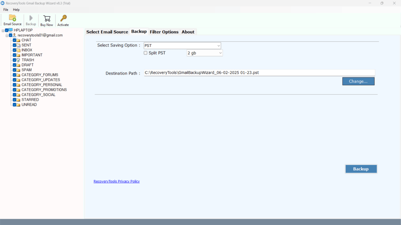 Snapshot 4 of RecoveryTools Gmail to Outlook Migration Tool
