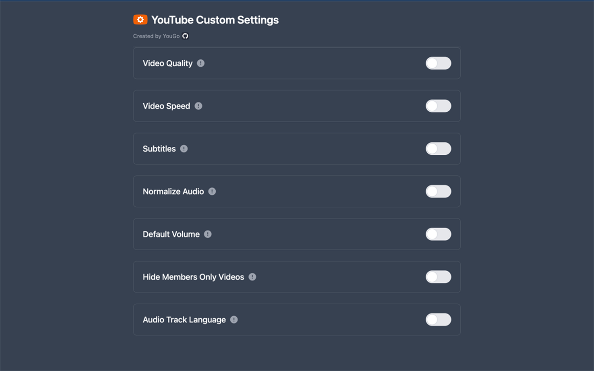 YouTube Custom Settings