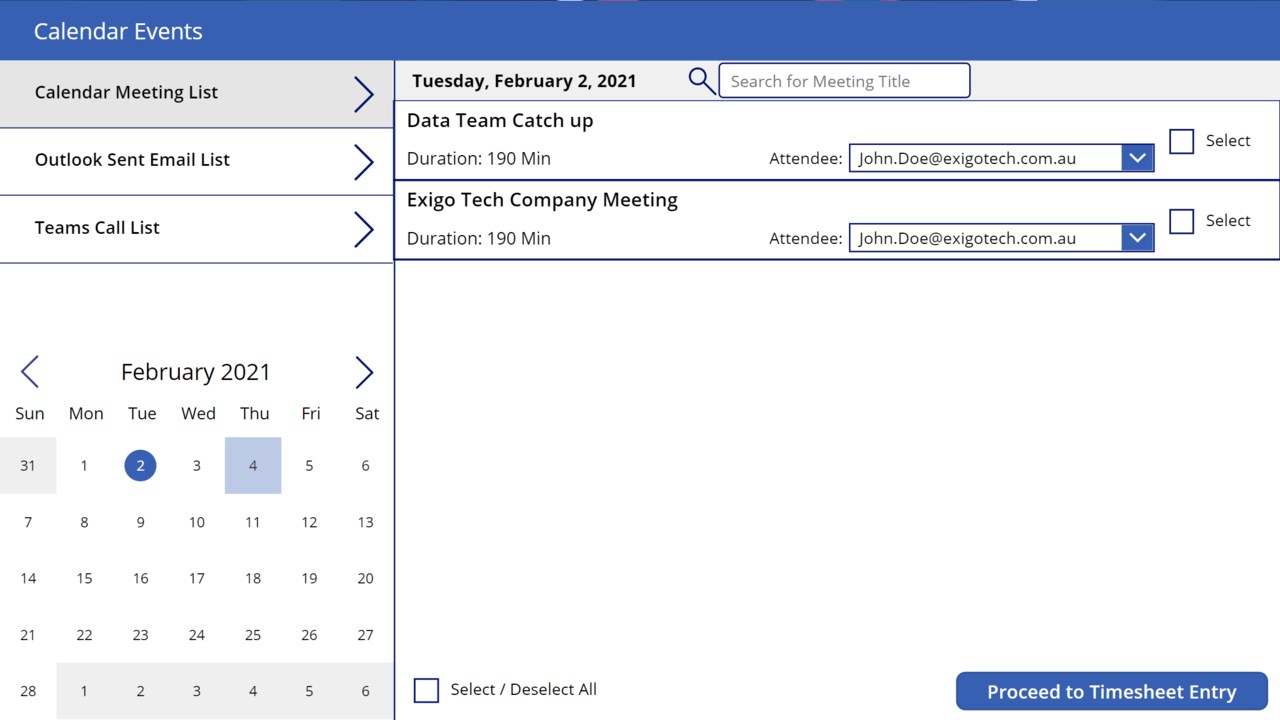 Snapshot 1 of Timesheet Automation Application