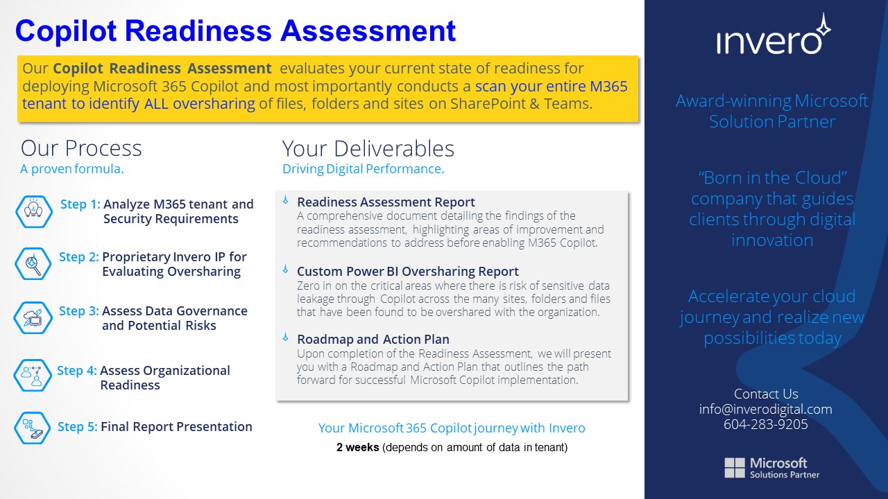 Snapshot 1 of Copilot Readiness PLUS Tenant Wide Data Oversharing Analysis & Report: 2-Week Assessment