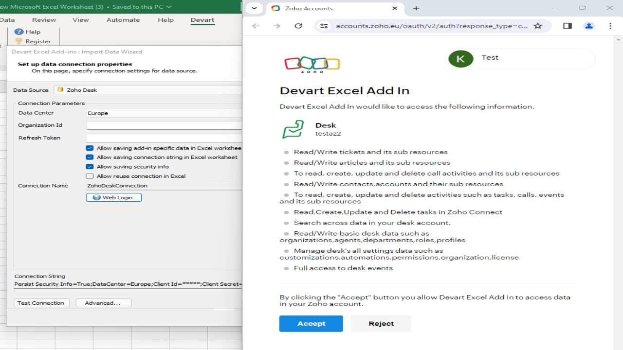 Snapshot 2 of Devart Connector for Zoho Desk from Excel