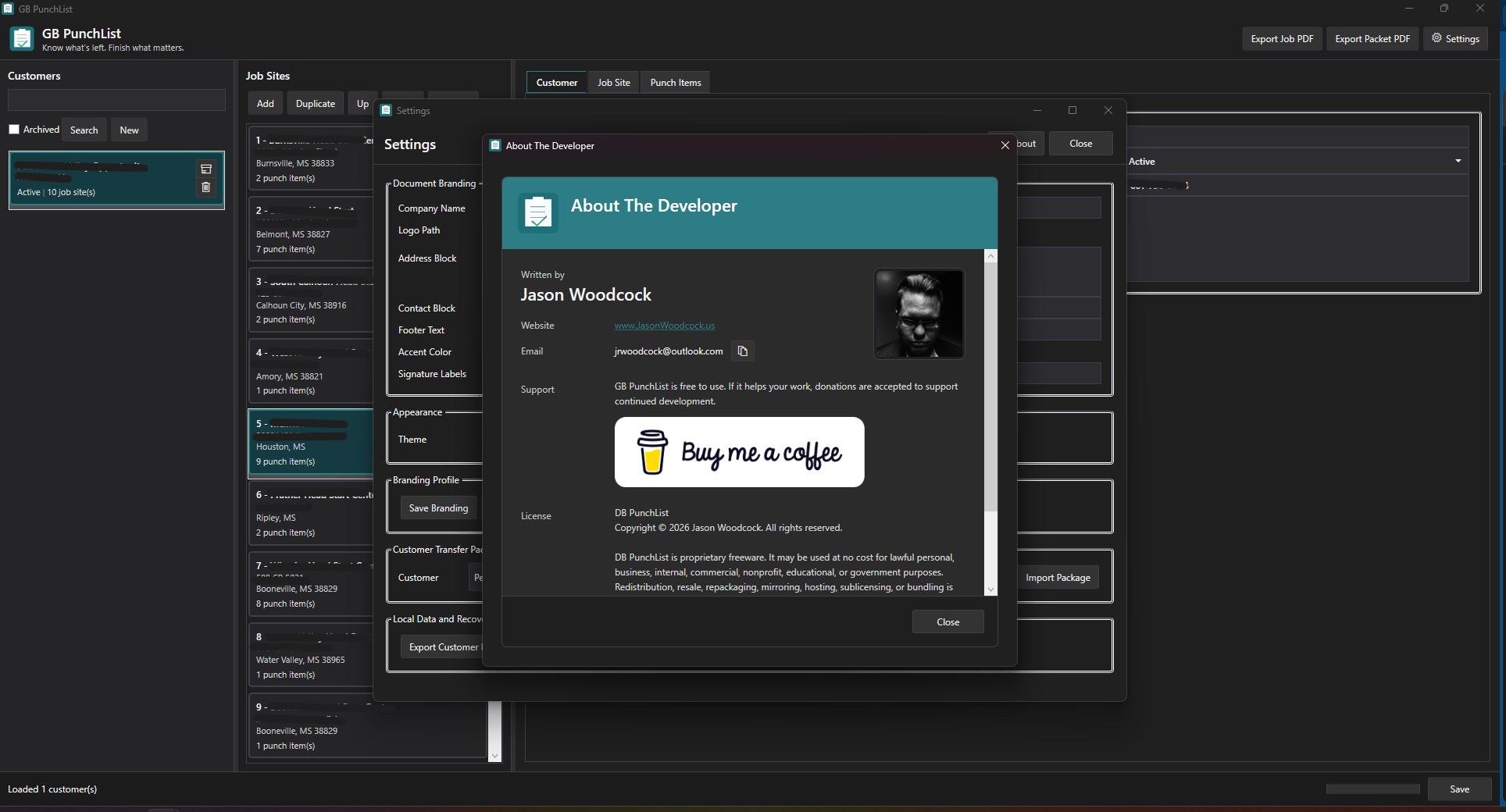 GB PunchList - Dark theme view