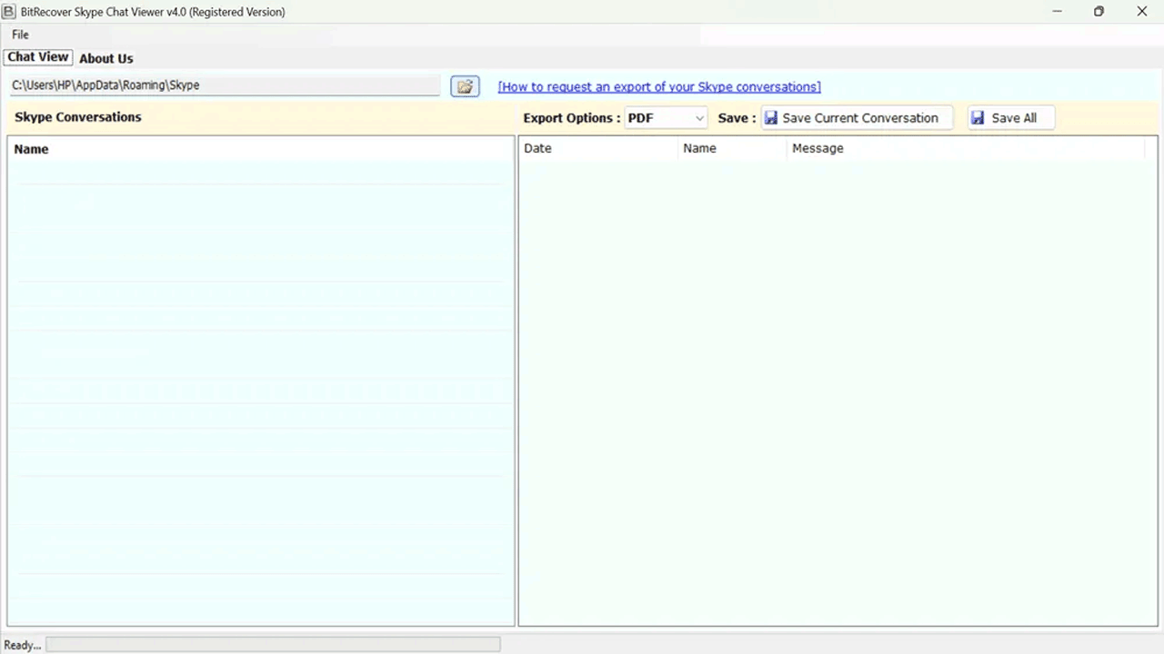Snapshot 1 of RecoveryTools for Skype Chat Reader