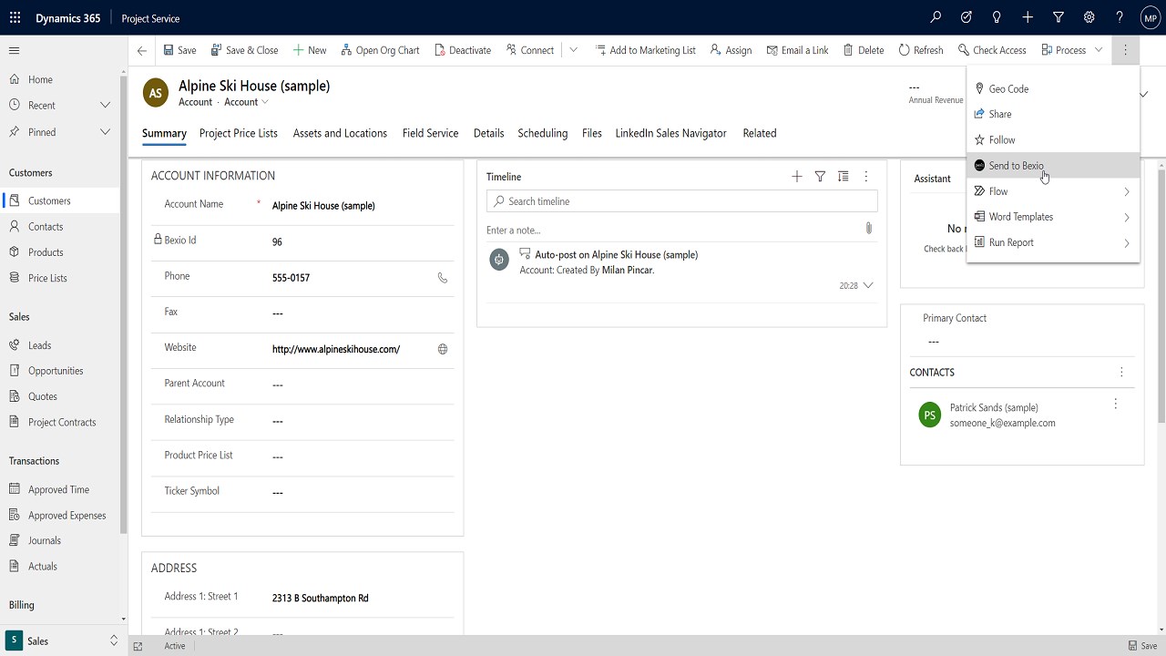 Snapshot 4 of Dynamics 365 Bexio Integration