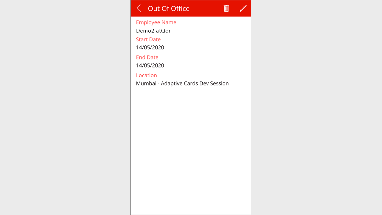 Snapshot 1 of Out of Office (OOO) Management App: 2-Wk Implementation