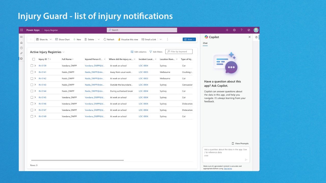 Snapshot 1 of Injury Guard helps organisations manage workplace injuries, insurance claims, and hazards.