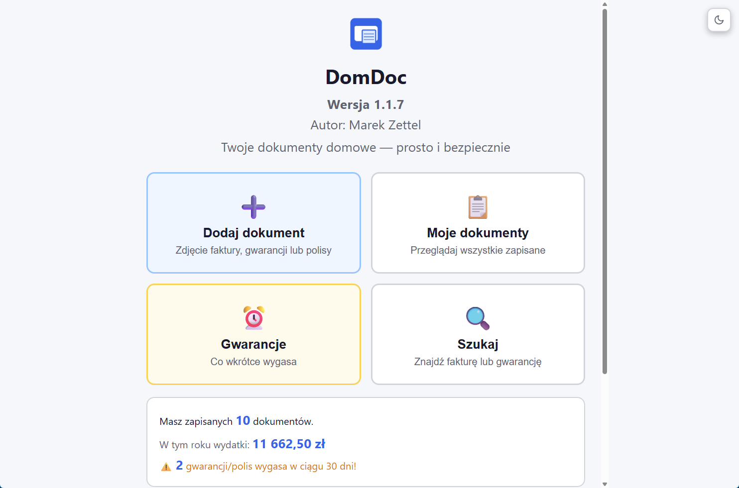 Zrzut ekranu aplikacji DomDoc