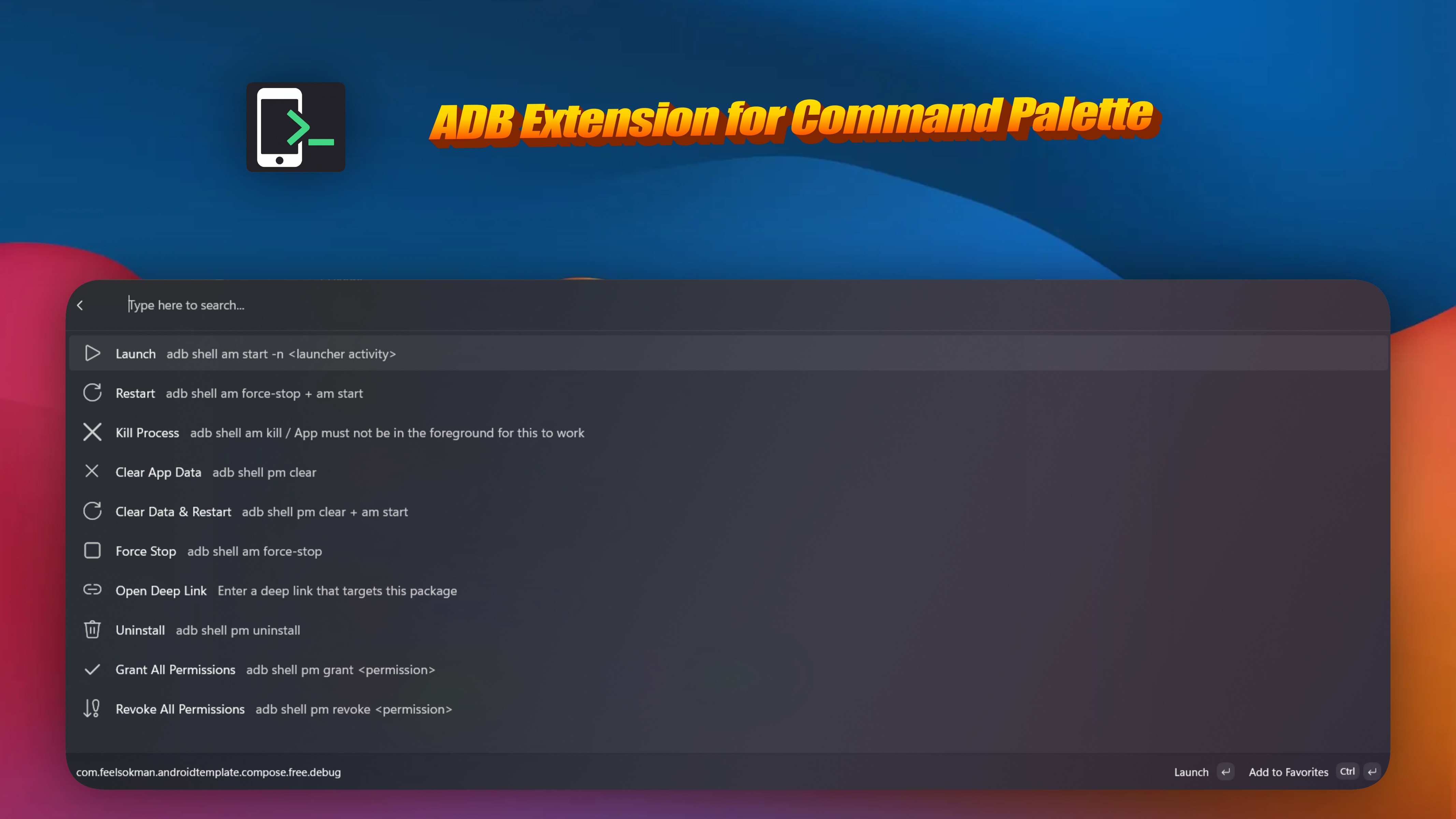 ADB Extension for Command Palette screenshot