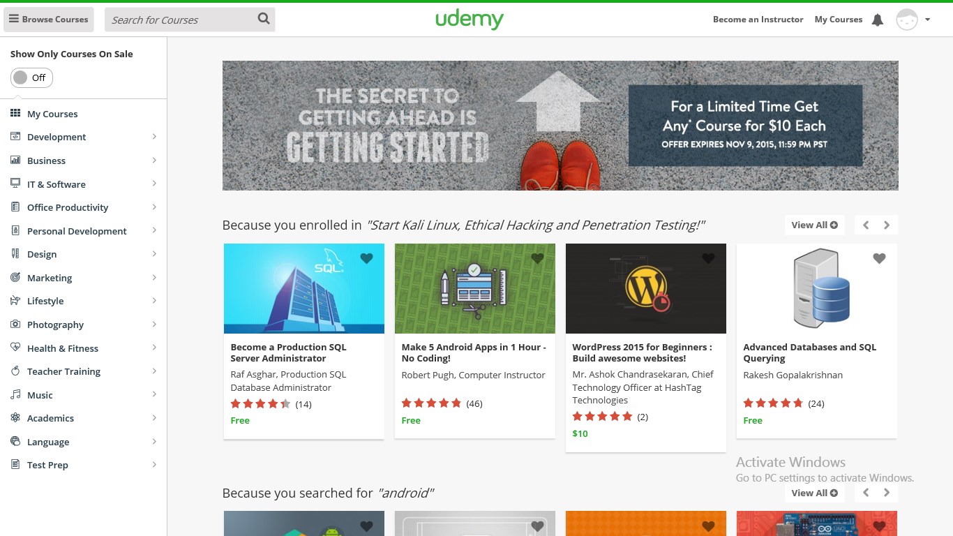 Udemy Learning for Windows 10 free download on 10 App Store