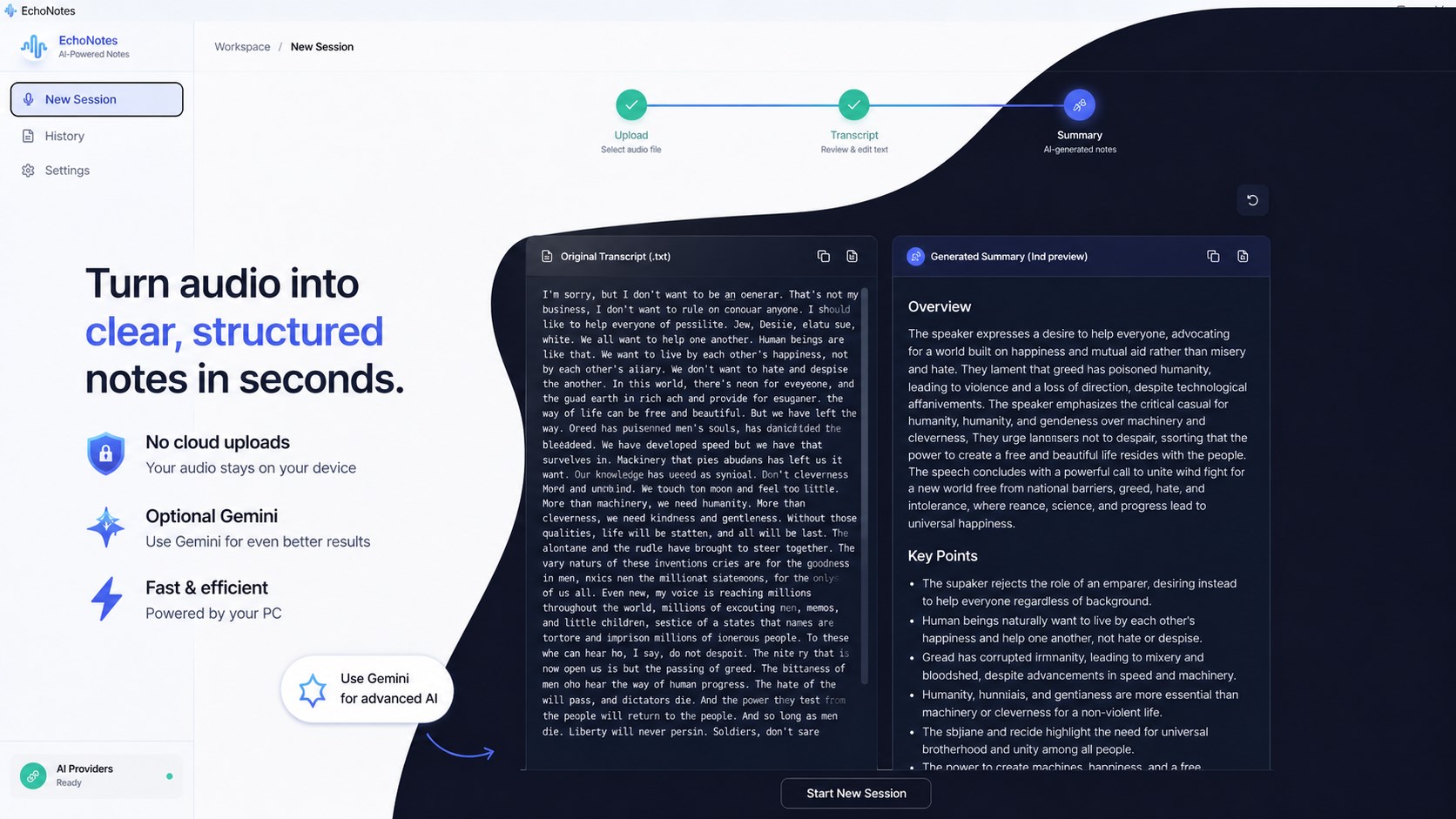 EchoNotes AI notes screen