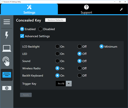 Panasonic PC Settings Utility screenshot 1