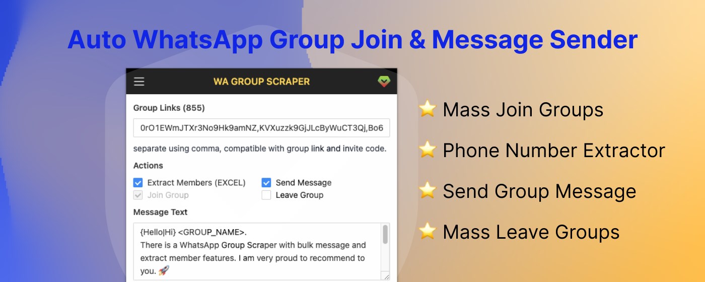 WA Group Scraper & Group Message Sender marquee promo image