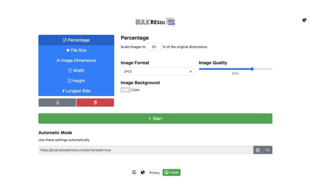 Bulk Resize Photos - Complemento de edge