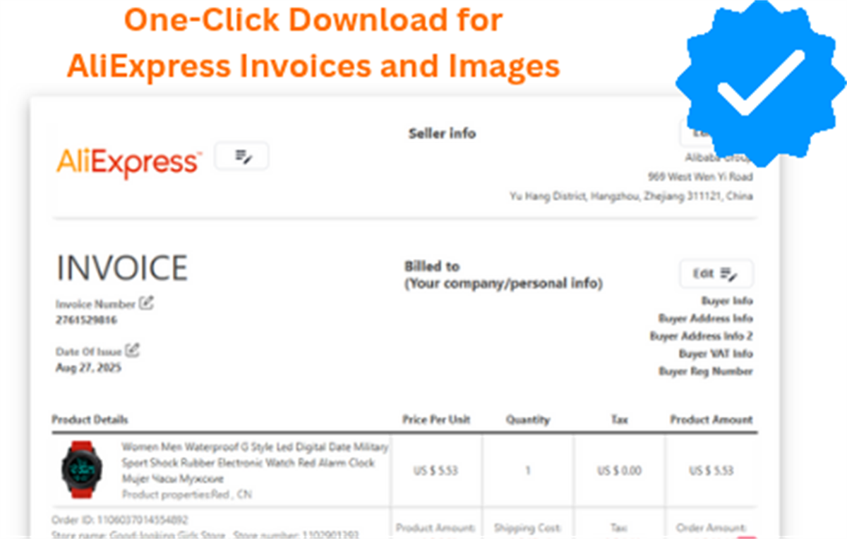 Ali Invoice - Download Aliexpress Invoice