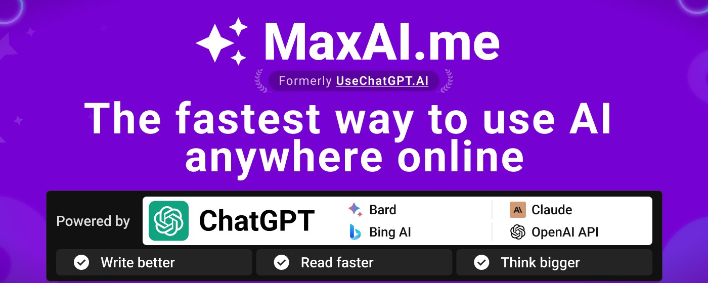 MaxAI.me: Use ChatGPT AI Anywhere Online marquee promo image