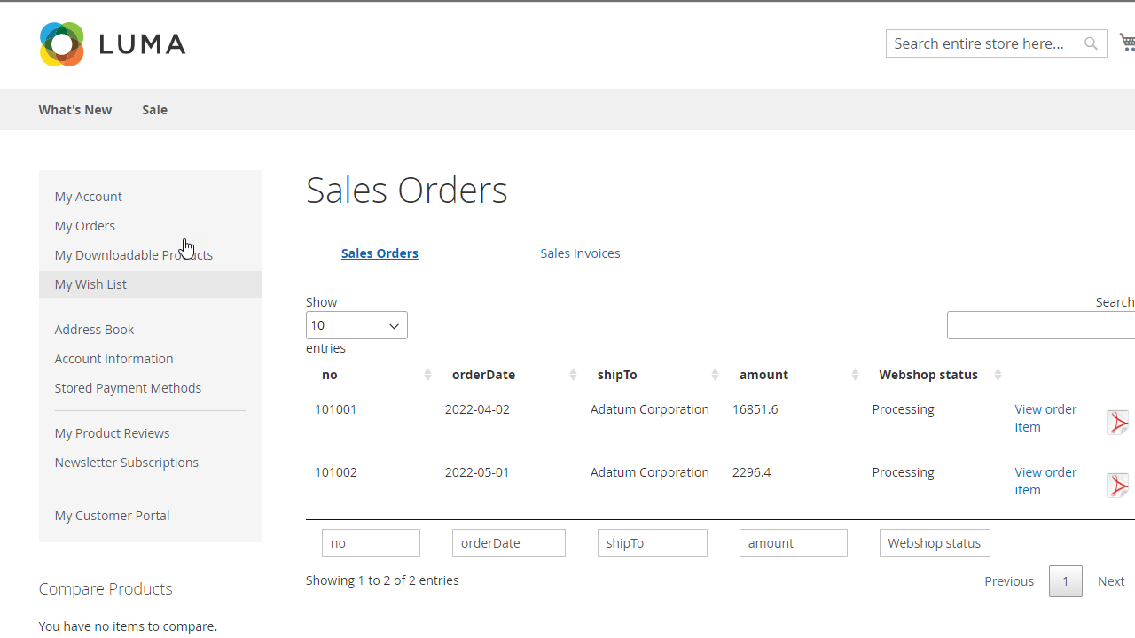 Snapshot 2 of Tinx Customer Portal